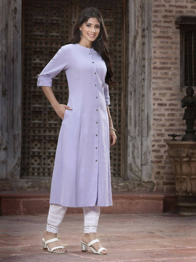 Juniper Women`s Lilac Cotton Flex Solid A-Line Kurta | Grocsy