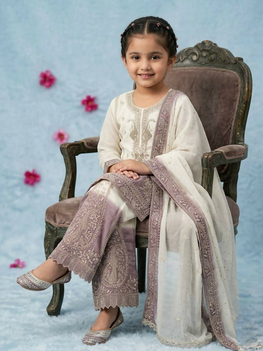 Teeya Creation New Kids Collection Trendy Stylish Kids Wear Heavy Embroidery Sequence Work Kurta Set -Purple | Grocsy