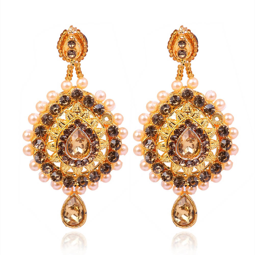 Tehzeeb Creations Stone And Pearl Studded Necklace With Earrings And Tikka | Grocsy
