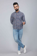 Miravan Men's Blue Floral Print Long Sleeve Casual Shirt | Grocsy