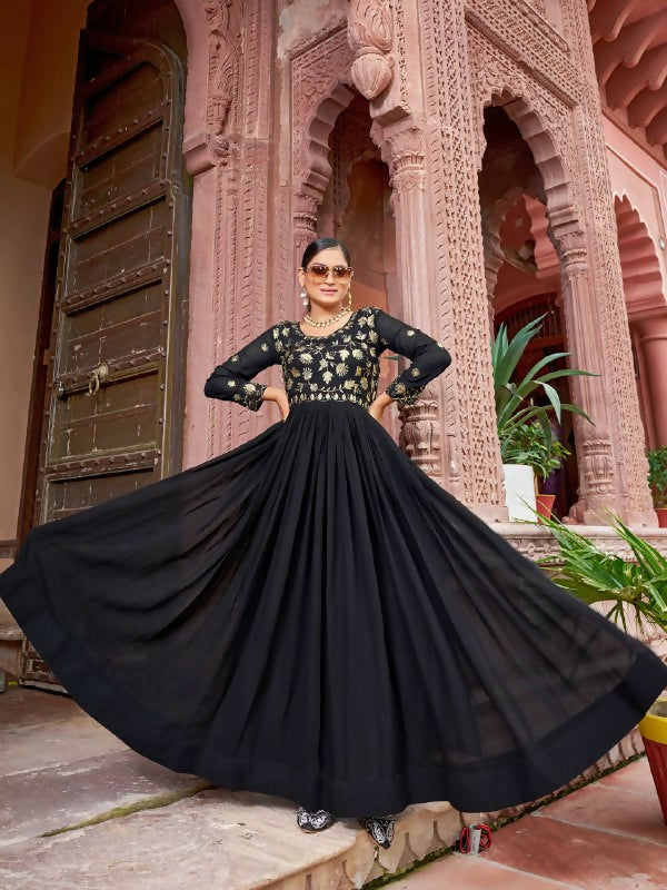 Joban Fashion Black Readymade Dress With Sequins embroidery Work | Grocsy