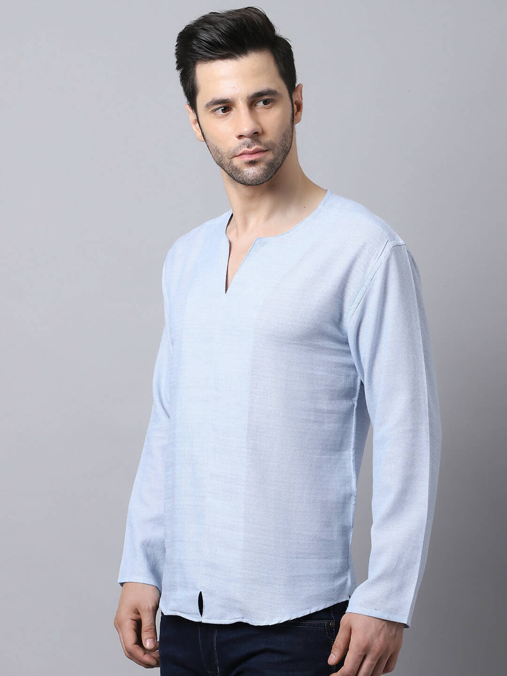 Even Apparels Men's Blue Pure Cotton Round Neck Slit Kurta | Grocsy