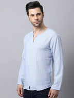 Even Apparels Men's Blue Pure Cotton Round Neck Slit Kurta | Grocsy