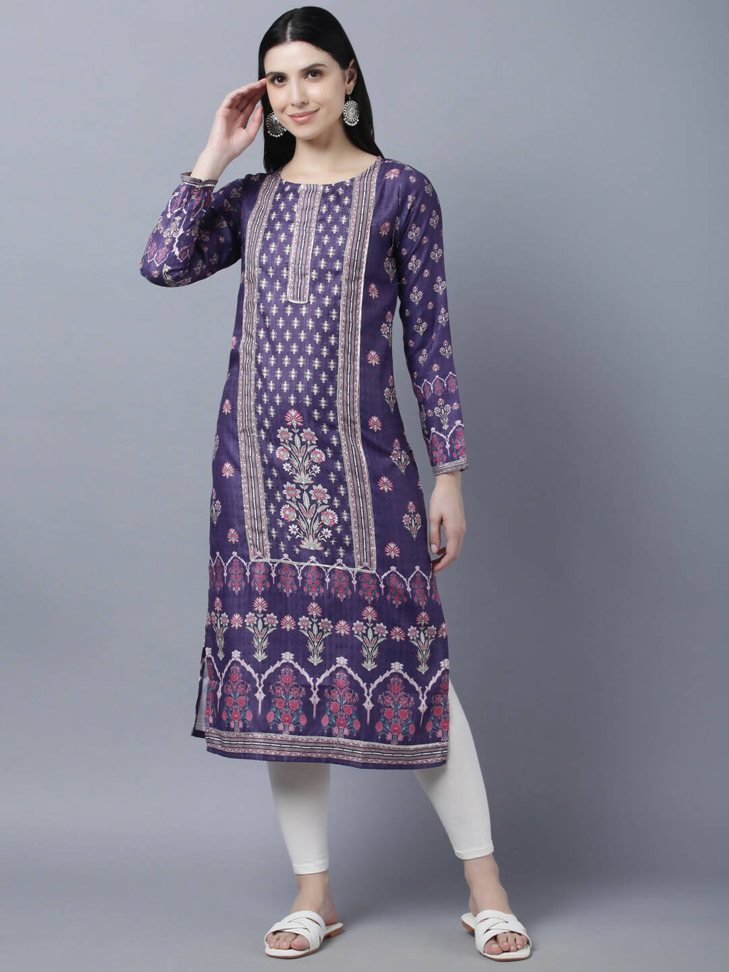 Myshka Women Purple Ethnic Motifs Printed Kurta | Grocsy
