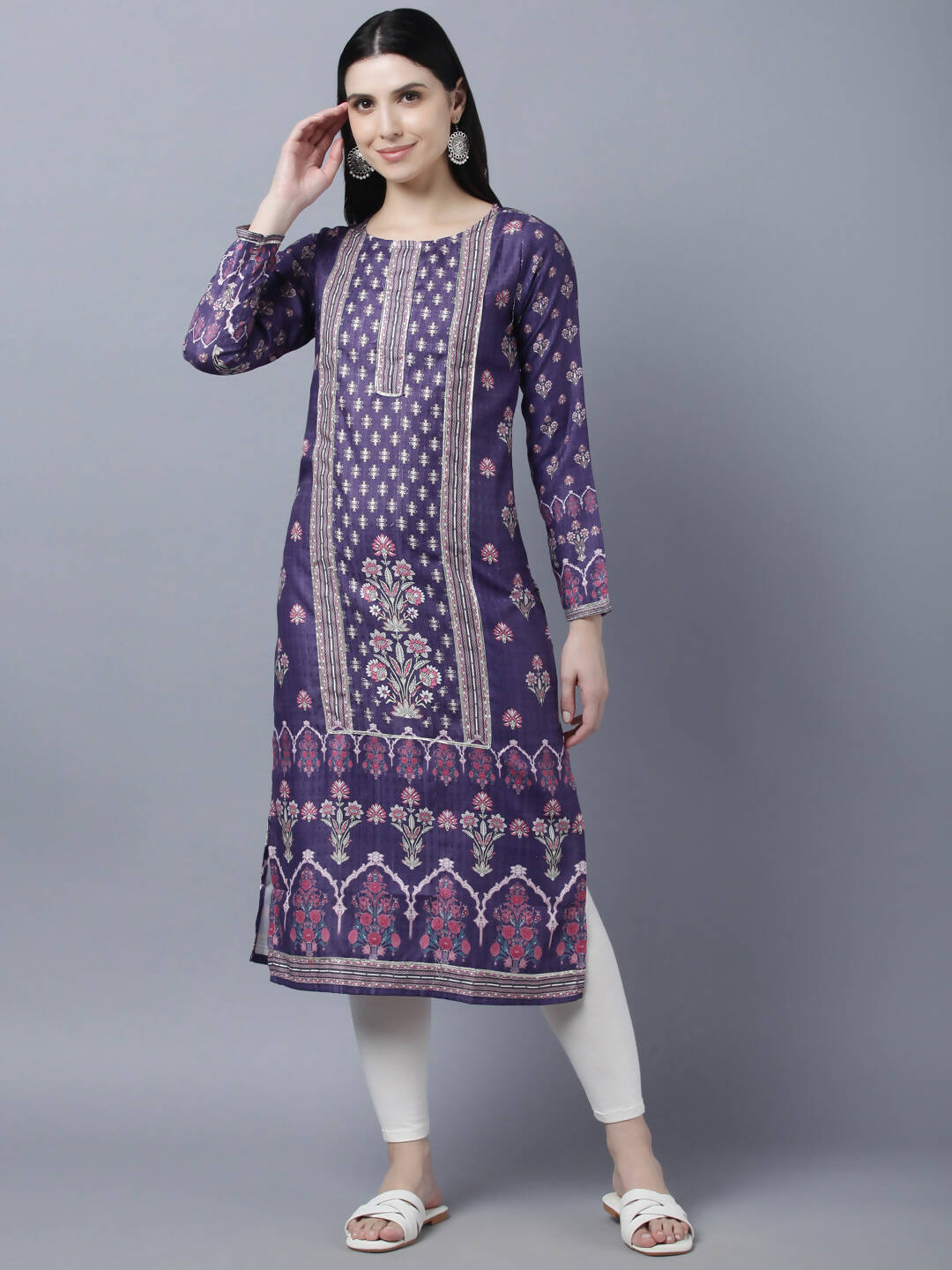 Myshka Women Purple Ethnic Motifs Printed Kurta | Grocsy