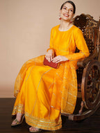 Myshka Women Mustard Solid Kurta & With Dupatta | Grocsy