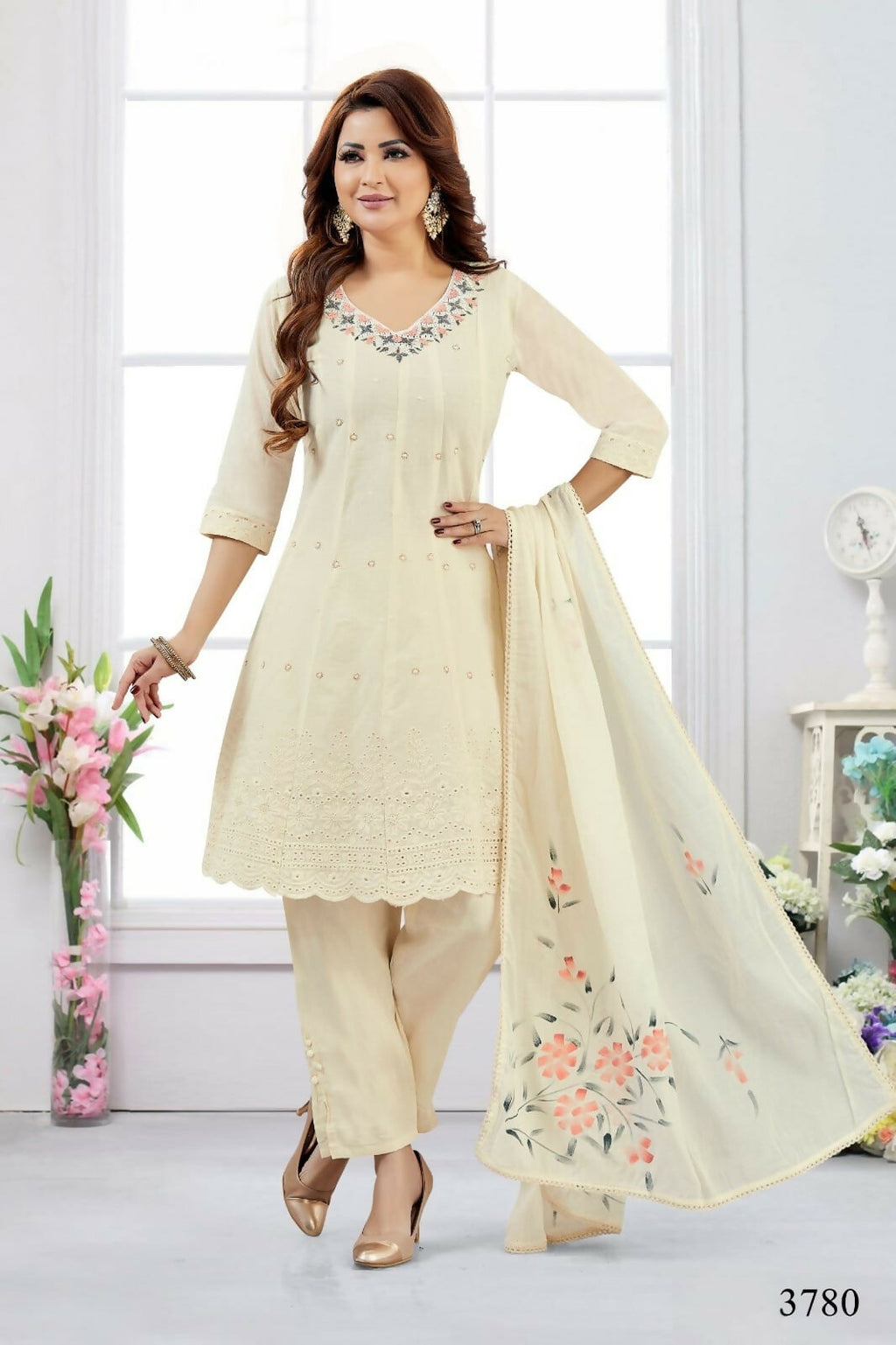 Joban Fashion Cotton Beige Color Kurta Set | Grocsy