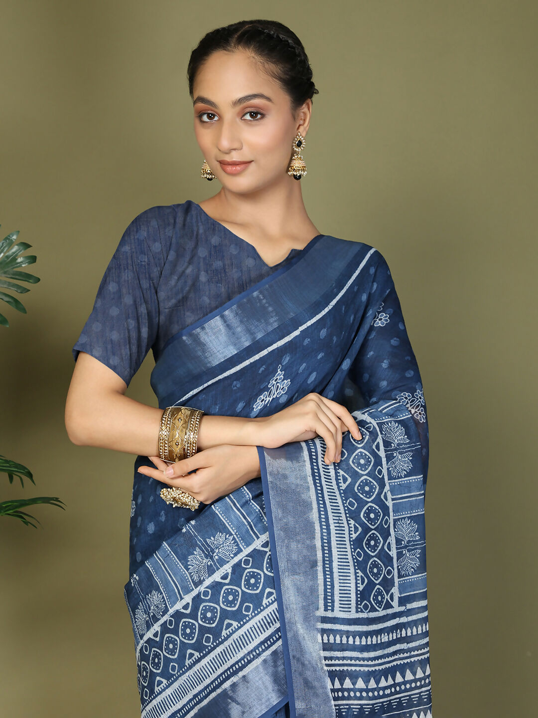 Shree Shyam Fashion Cotton Blue Saree | Grocsy