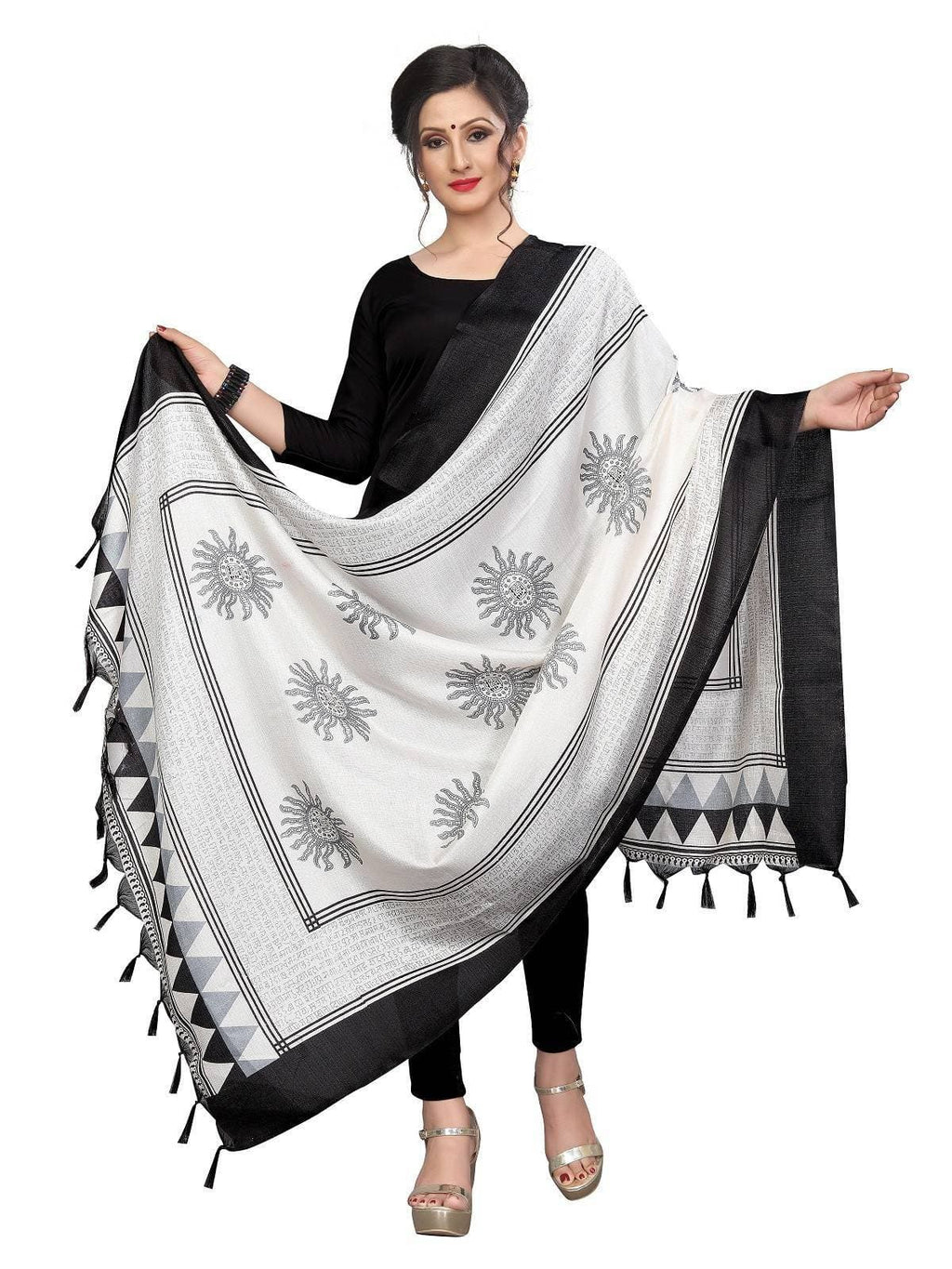 Vamika white and Black Printed Khadi Bhagalpuri Dupatta | Grocsy