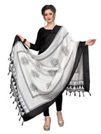 Vamika white and Black Printed Khadi Bhagalpuri Dupatta | Grocsy