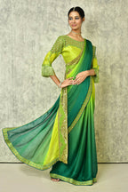 Green Silk Plain Saree with Blouse Piece - Purvi | Grocsy