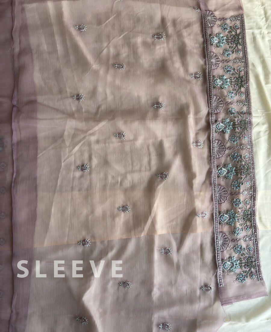 KC Heavy Chiffon Silk Pink Hand Embroidered Straight Suit For Women Wedding | Grocsy