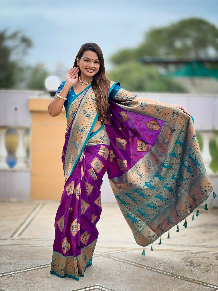 PR Fashion Magenta Soft Banarasi Silk With Zari Weaving Meenakari Design Saree | Grocsy