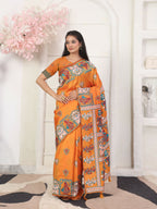 Shree Shyam Fashion Silk Blend Orange Saree | Grocsy