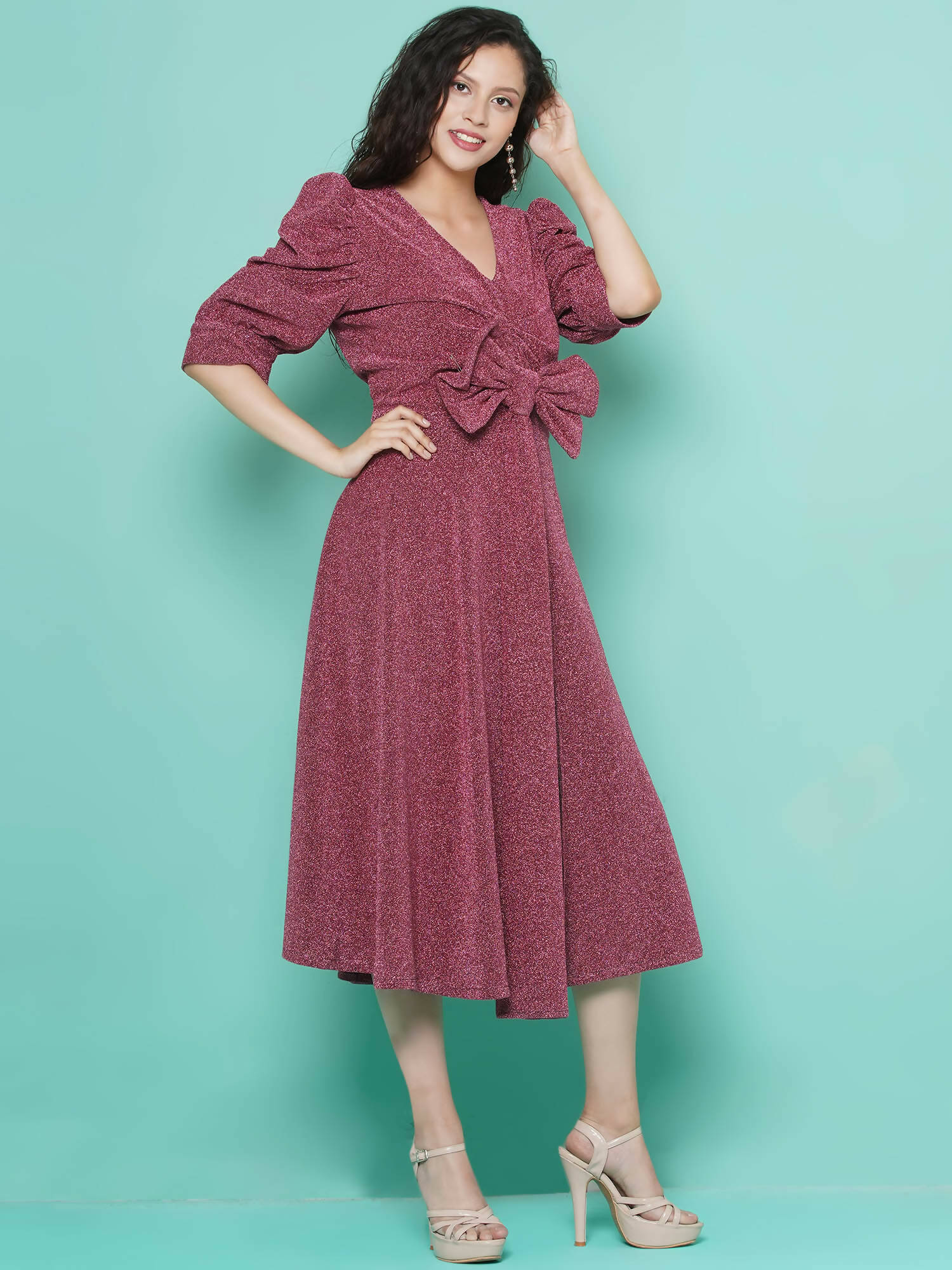 Women Republic Pink Dress with Attached Bow | Grocsy