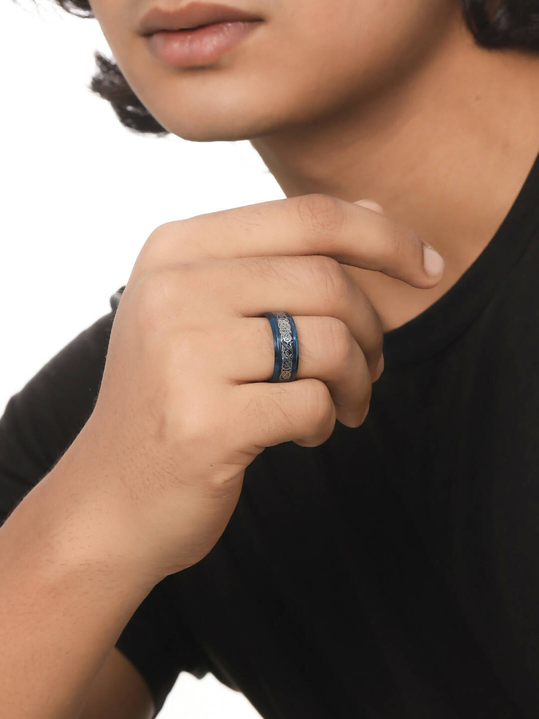 NVR Men's Rhodium-Plated Finger Ring | Grocsy