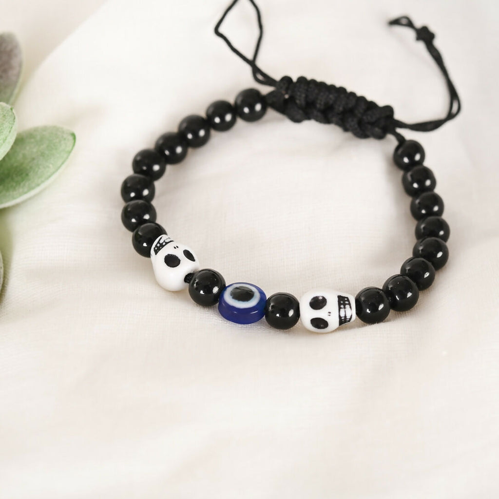 NVR Men & Women Black Evil Eye Adjustable Bracelet | Grocsy