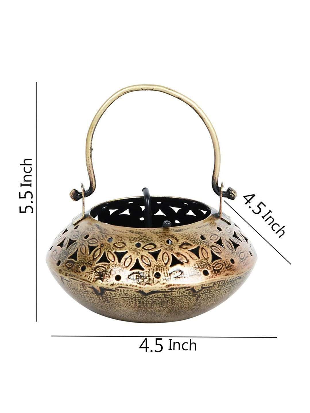 CraftVatika Gold-Toned Metal Degchi Hanging Tealight Candle Holder | Grocsy