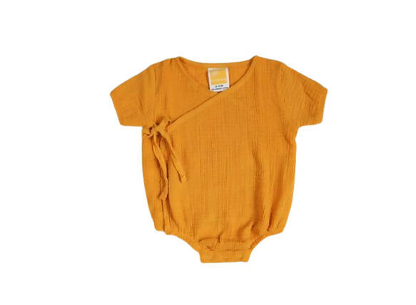 Sunshine Baby Cute Organic Muslin Cotton Kimono Rompers For Babies - Yellow | Grocsy