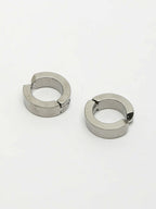 NVR Men's Silver-Plated Stainless Steel Hoop Earrings