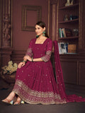 Jyoti Fashion Women's Rani Pink Georgette Embroidered Anarkali Kurta Pant Set With Dupatta | Grocsy