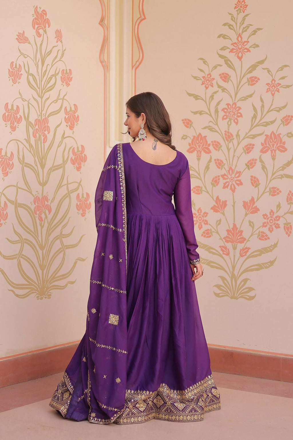 Joban Fashion Purple Georgette Sequence Embroidery Work Kurta Set | Grocsy