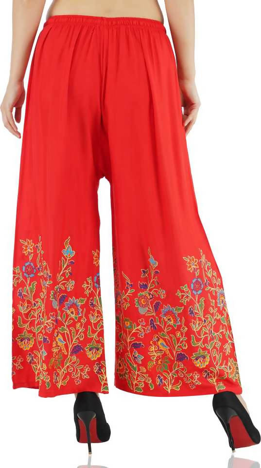 Mominos Fashion Red Floral Design Palazzo | Grocsy