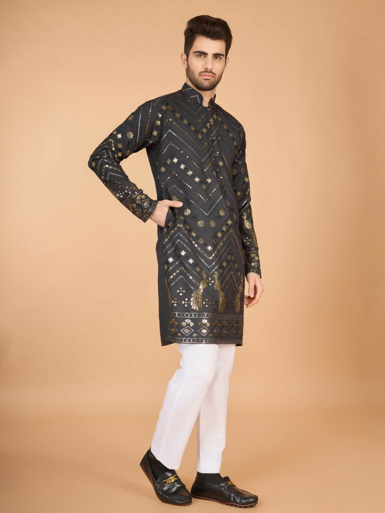 Vastranavya Slate Grey Exclusive Festival Wear Pure Viscose Rayon Embroidered Sequence Work Kurta | Grocsy