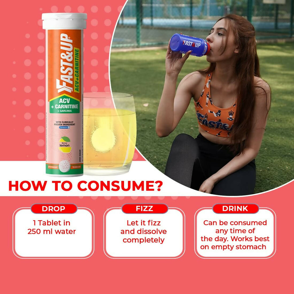 Fast&Up ACV + Carnitine, 500mg ACV , 350mg L-Carnitine, 500mg Garcinia - Lemon Flavour | Grocsy