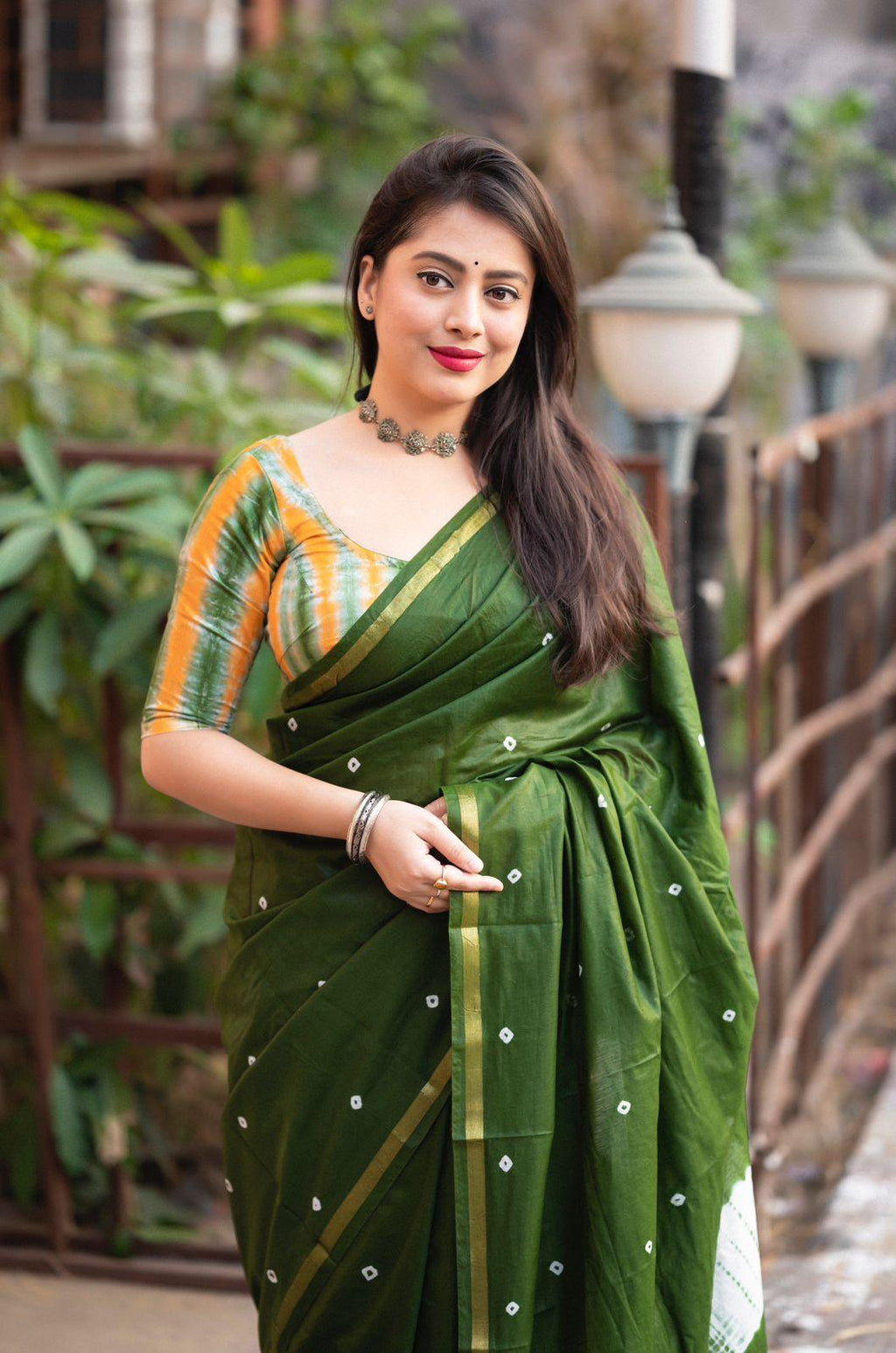 Mehndi Chanderi Cotton Block Print Saree with Unstitched Blouse - Hiral Fashion | Grocsy
