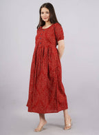 Vamika Red Cotton Printed Party Wear/Casual Wear Kurti | Grocsy