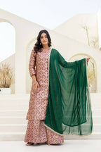 Joban Fashion Peach Jacquard Embroidered Sharara Set | Grocsy