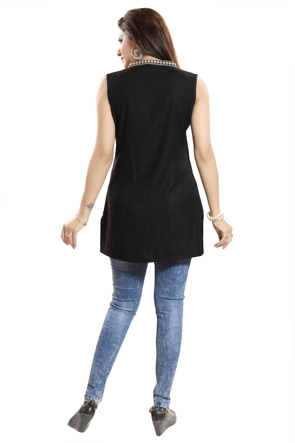 Snehal Creations Terrific Black Rayon Cotton Sleeveless Tunic Top | Grocsy