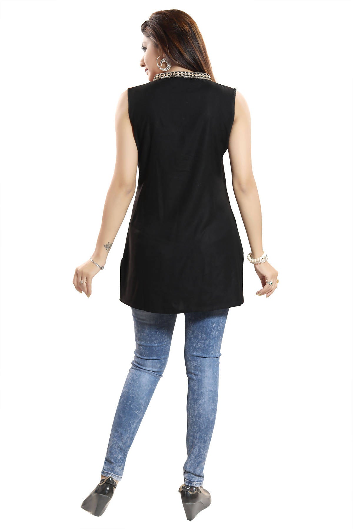 Snehal Creations Terrific Black Rayon Cotton Sleeveless Tunic Top | Grocsy