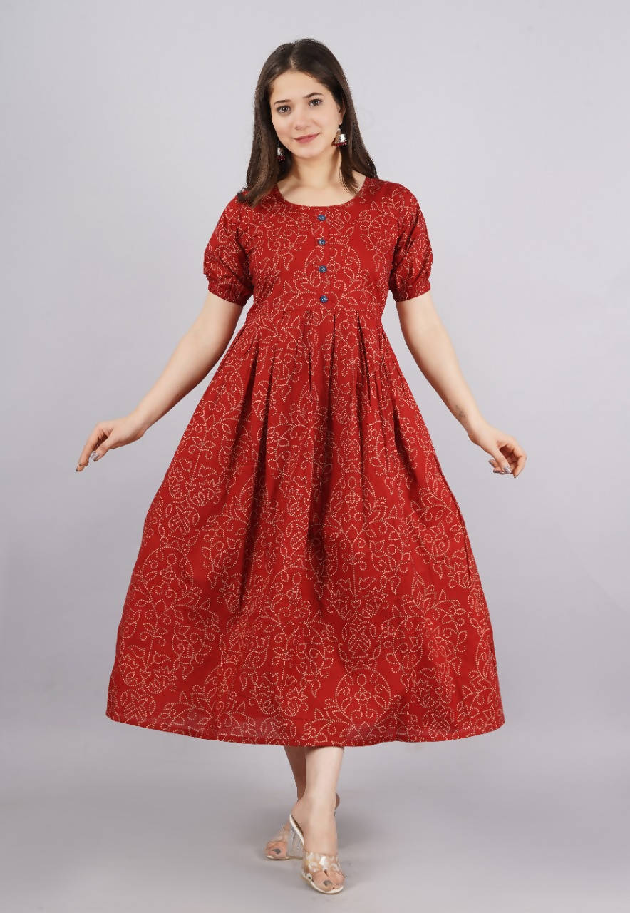 Vamika Red Cotton Printed Party Wear/Casual Wear Kurti | Grocsy
