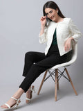 Even Apparels White 100% Viscose Open Front Statement Women's Jacket | Grocsy