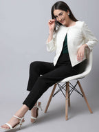Even Apparels White 100% Viscose Open Front Statement Women's Jacket | Grocsy