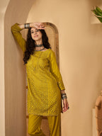 Joban Fashion Embroidery Mustard Pure Cotton Cord Set | Grocsy