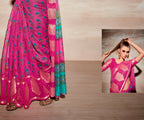 Pink Cotton Floral Printed Saree With Unstitched Blouse Piece - Kathika | Grocsy