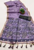 Vastranavya Lavender Muga Cotton Meenakari & Azarakh Pallu Saree with Contrast Blouse | Grocsy