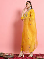 Vellora Sunshine Yellow Silk Blend Embroidered Casual Suit | Grocsy