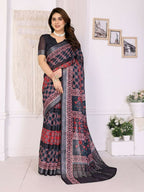 PR Fashion Wine Handloom Linen Cotton Zari Saree | Grocsy