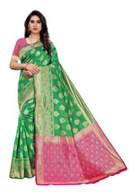 Vamika Banarasi Jacquard Weaving Green Saree (Dangal Green) | Grocsy
