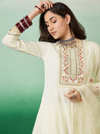 Sangria Embroidered A-Line Kurta With Trousers & Dupatta | Grocsy
