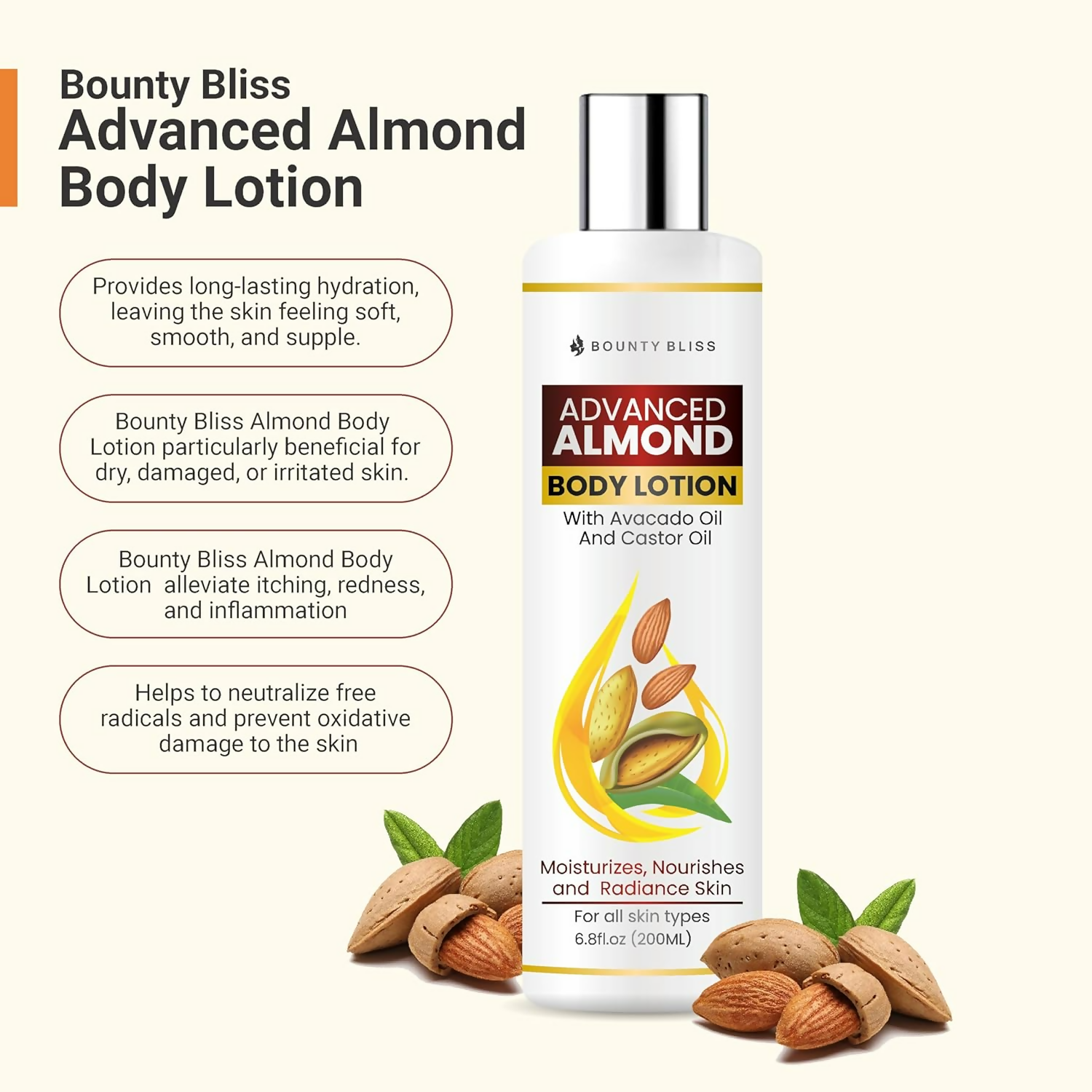 Bounty Bliss Almond Body Lotion - Moisturizing Care For Silky Smooth Skin | Grocsy