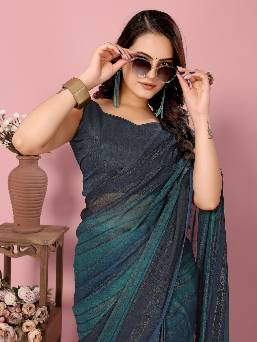 Attractive These Party Wear Ready To Wear Saree - Blue | Grocsy