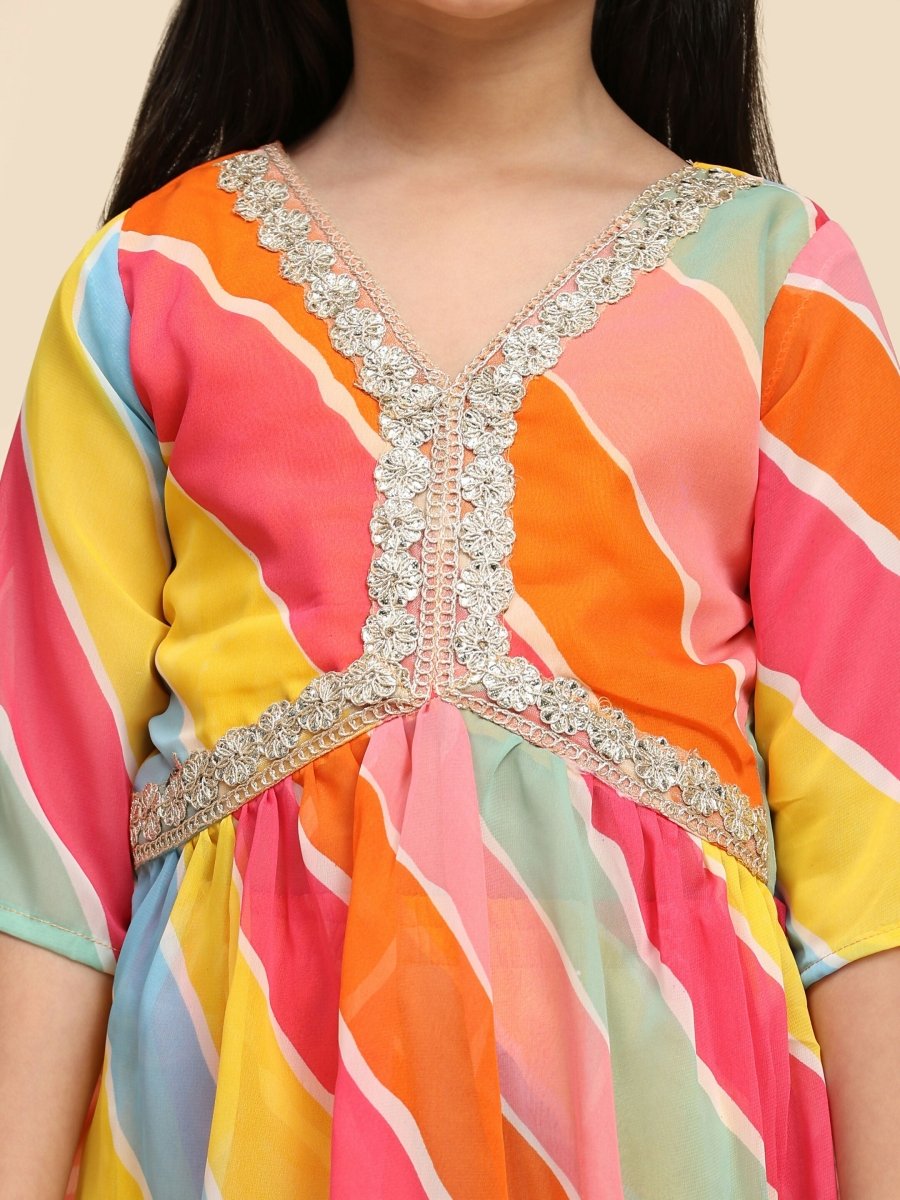 Alakhi Studio Girls Floral Georgette Printed V-Neck Kurta With Sharara - Orange | Grocsy