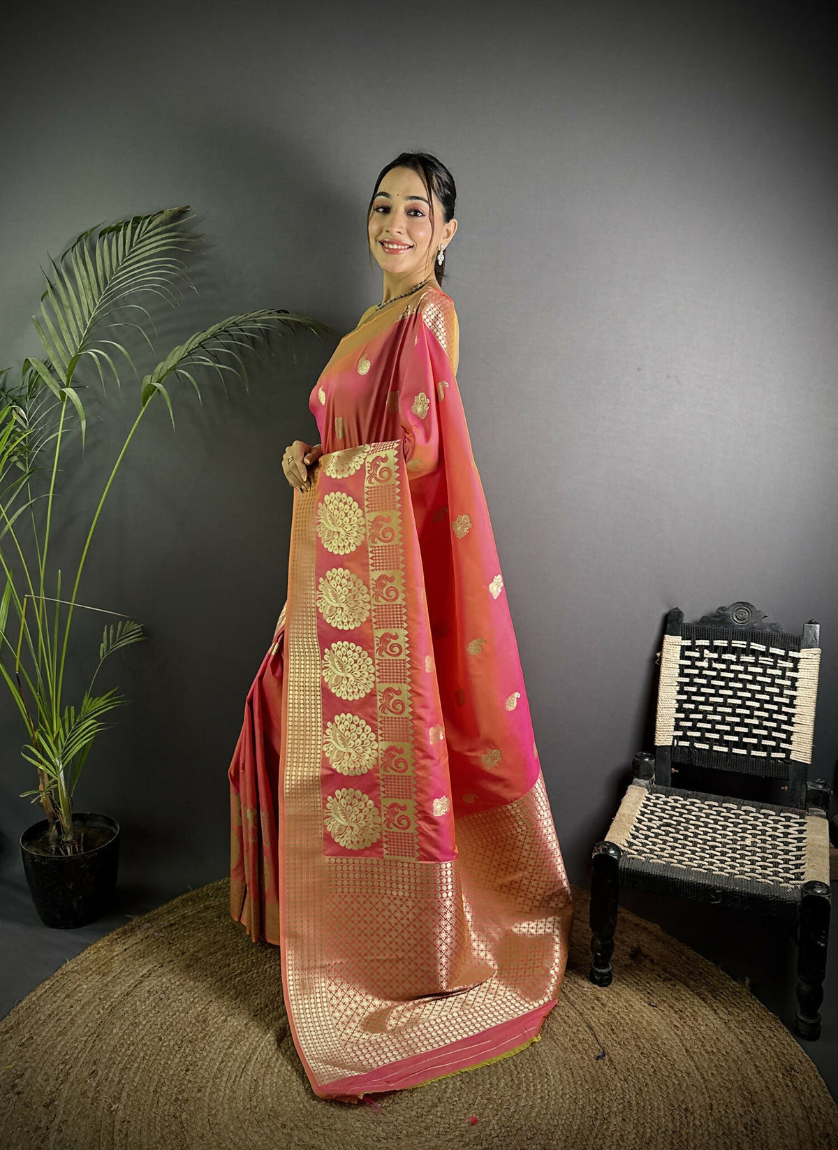 Joban Fashion Light Pink Banarasi Soft Lichi Silk Paisley Saree | Grocsy