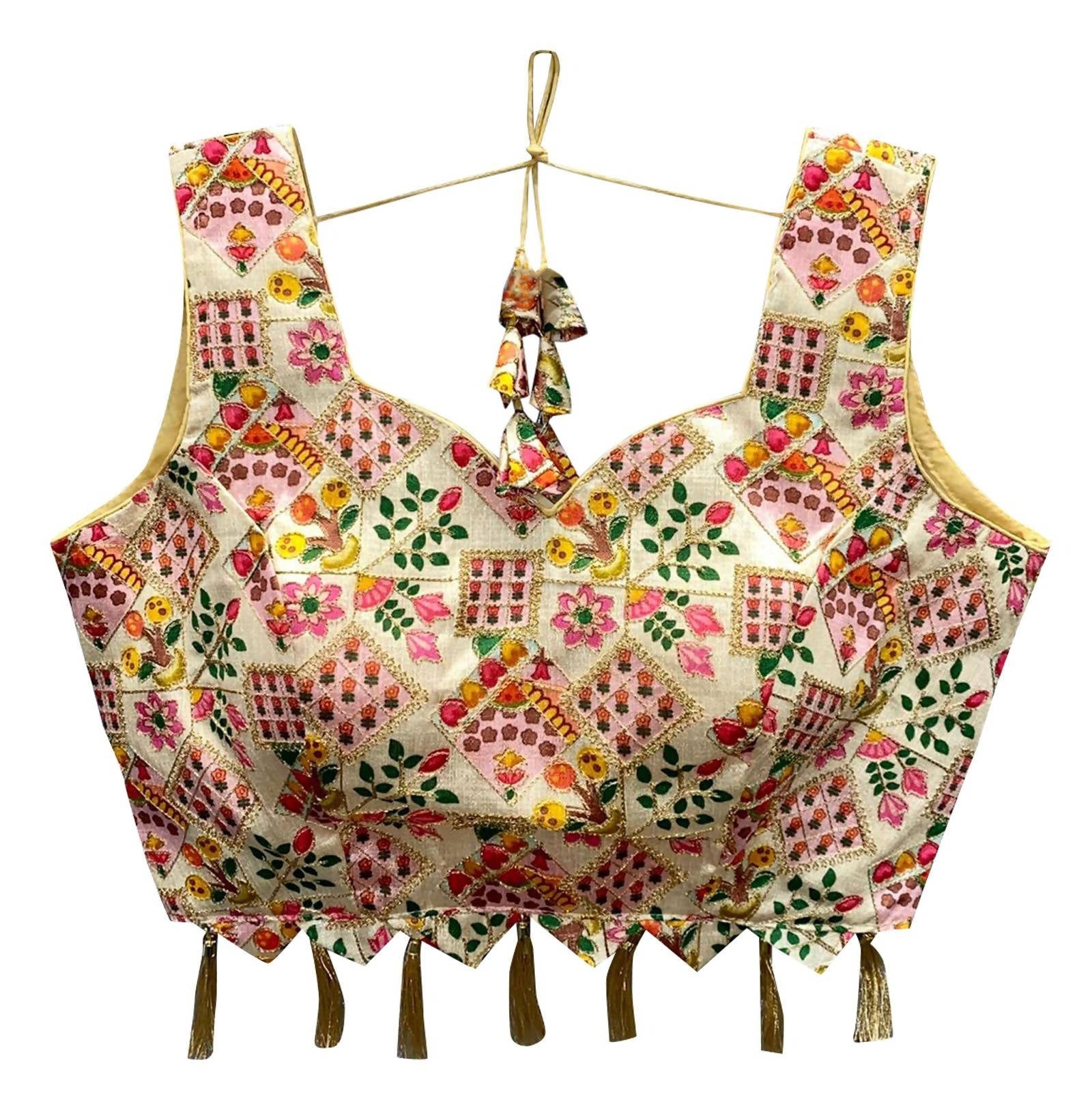 Vamika Cream Banglori Silk Digital Print And Embroidery Blouse | Grocsy