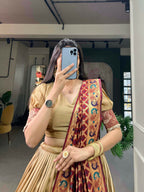 Vastranavya Traditional Jacquard Vichitra Silk Lehenga Choli - Chiku | Grocsy